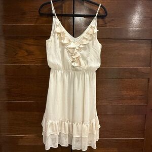 Double Zero sz large Cream Ruffle Mini Dress spaghetti braided straps lined guc